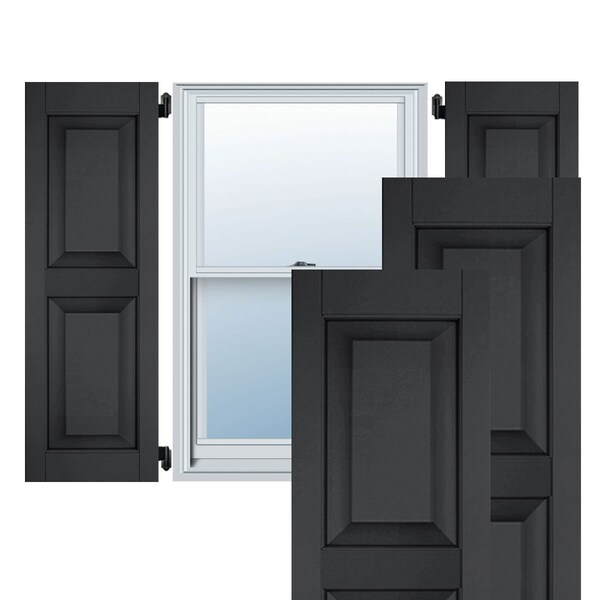 Ekena Millwork 18"W x 53"H Exterior Real Wood Sapele Mahogany Raised Panel Shutters, Black PR RWR18X053BLM - main